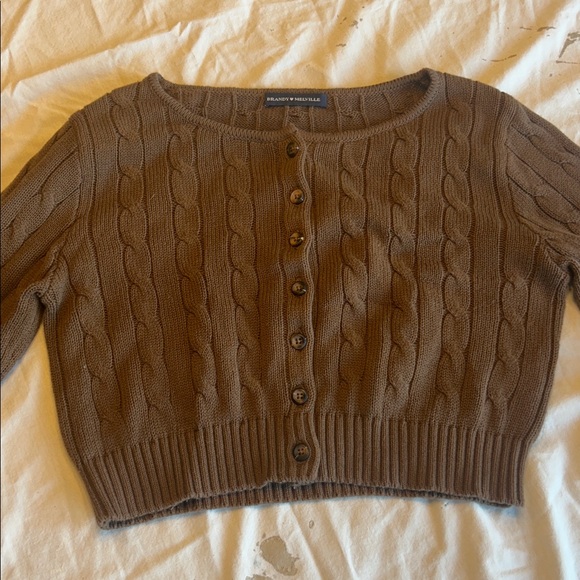 BRANDY MELVILLE BROWN CROPPED KNITTED CARDIGAN - Picture 1 of 4